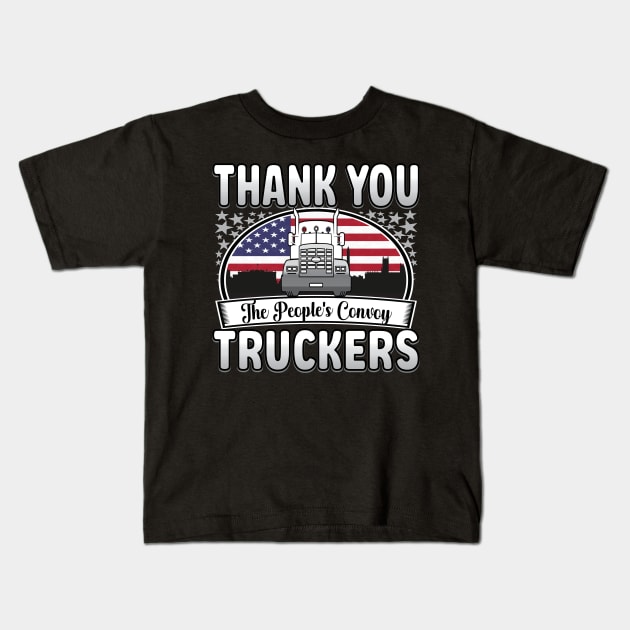 FREEDOM CONVOY - PEOPLES CONVOY US FLAG WASHINGTON DC 2022 SILVER GRAY GRADIENT LETTERS Kids T-Shirt by KathyNoNoise